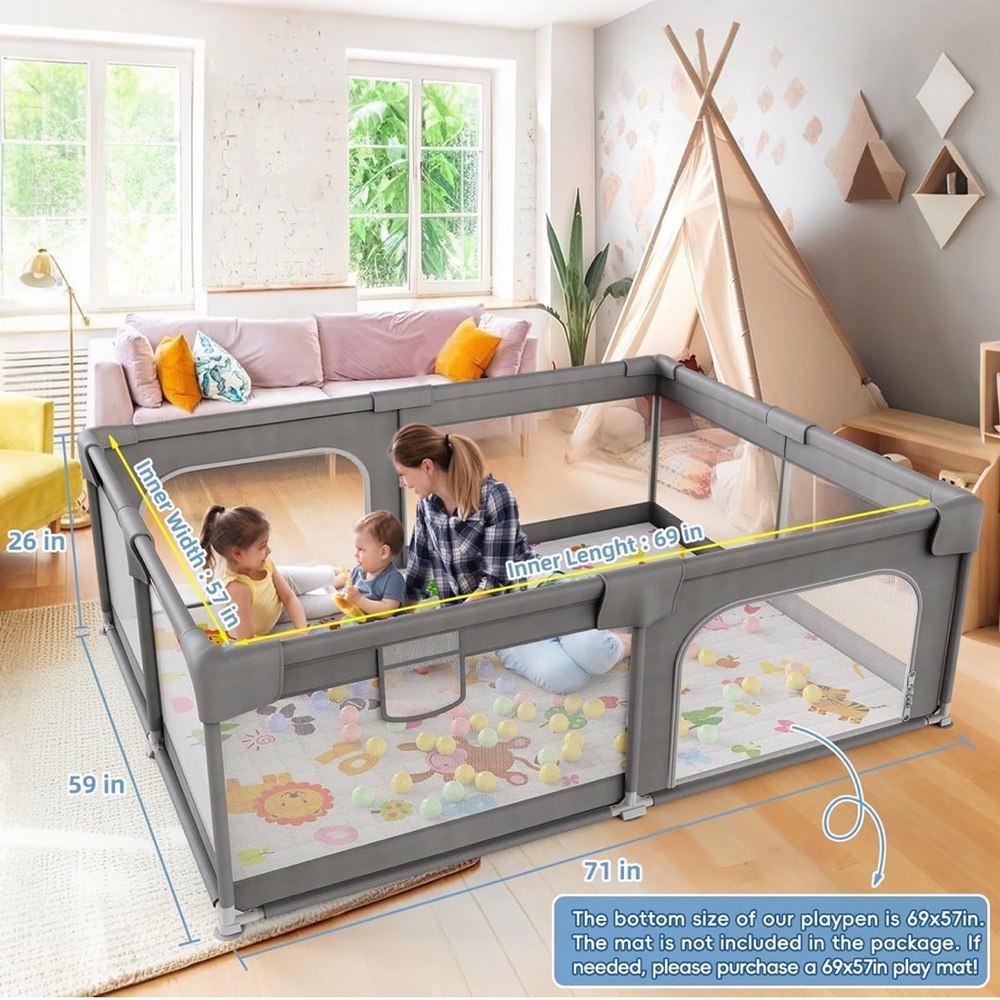 Palopalo Baby Playpen, 50"x50" Extra Large Playard for Babies and Toddlers - Picture 2 of 8